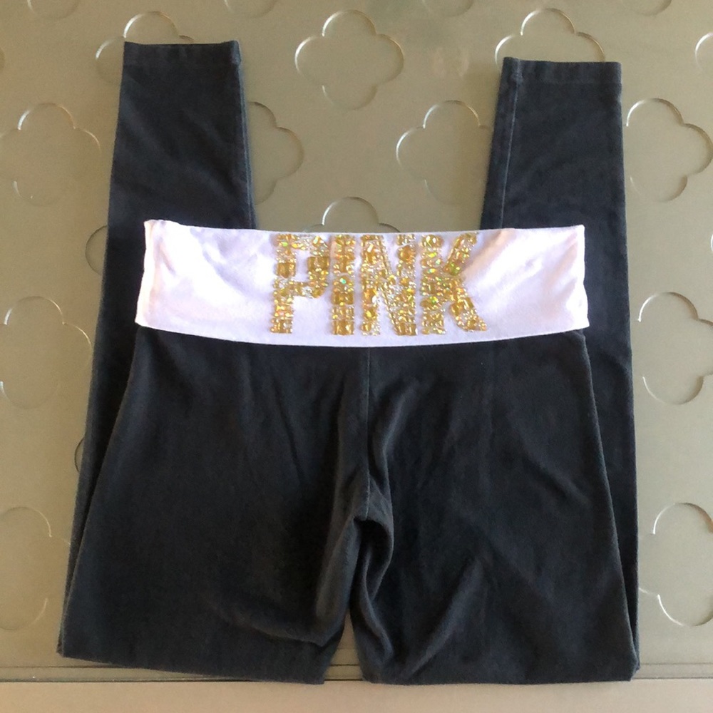 PINK Victoria’s Secret Black Skinny Yoga Leggings, Fold Down Waistband, size S